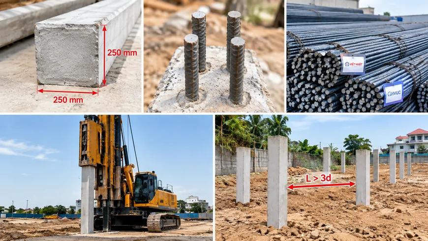 Thông số kỹ thuật cọc bê tông 250x250